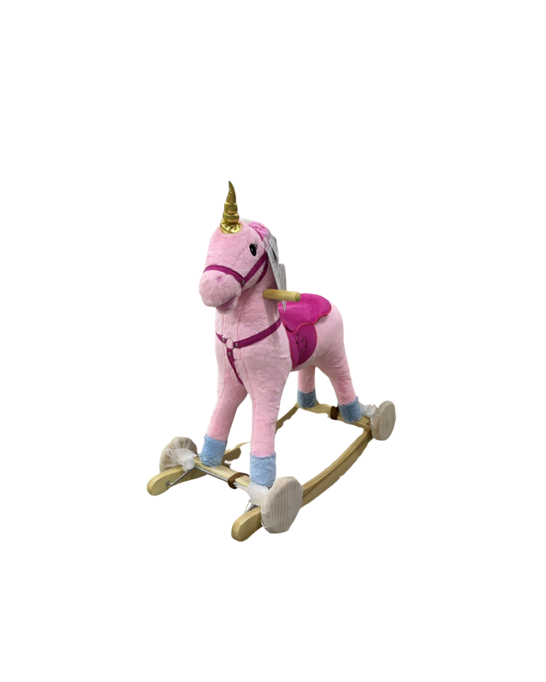 Pink Rocking Horse with Wooden Base